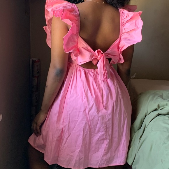 Pink Ruffle Open Back Mini Dress - Picture 3 of 7
